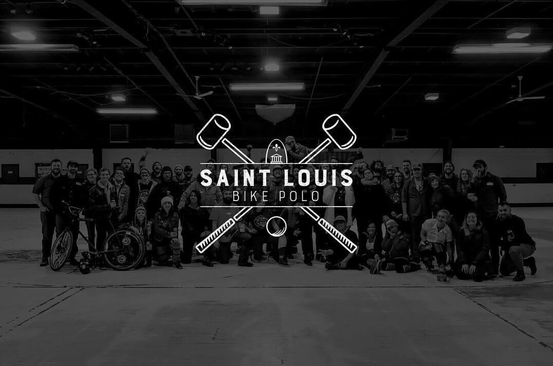 saint Louis bike polo logo and a group photo