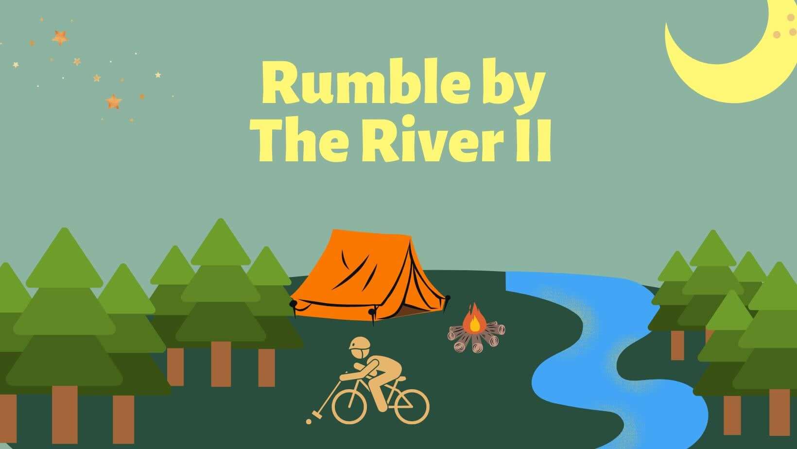 illustration, polo player next to a river and a campsite