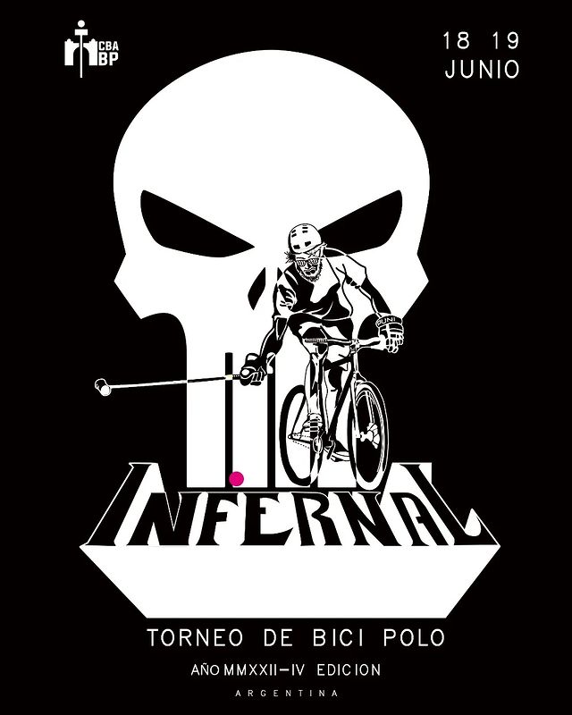 poster: infernal, punisher logo ripoff with polo player hitting a ball
